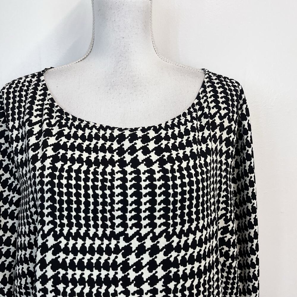 Talbots Blouse Top Plus size 2X Black Ivory Hounds Tooth Modest Career Church - Picture 3 of 8